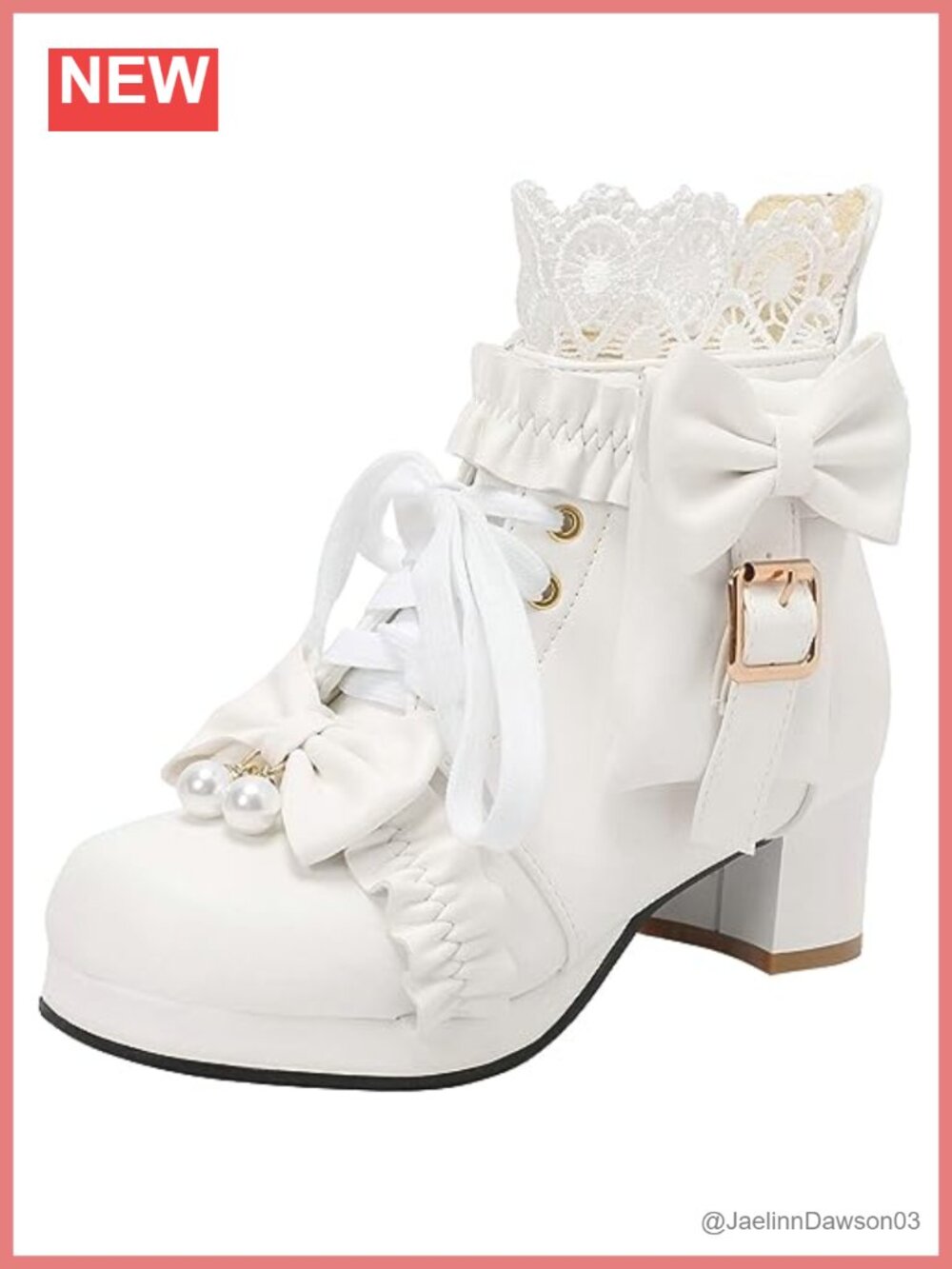 LUXMAX Women Chunky Heel Lace Up Ankle Boots Kawaii Bow Booties